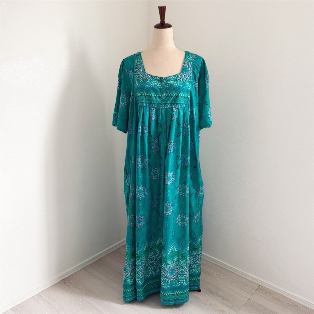 Only Necessities House Dress Plus Size 1X 22/24 Blue Cotton Lounge Cozy Muumuu